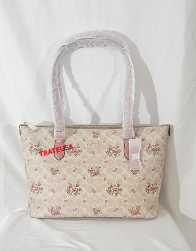 Borsa Coach Gallery nuova con etichette in tela firmata stampa floreale CBF10 sabbia multi