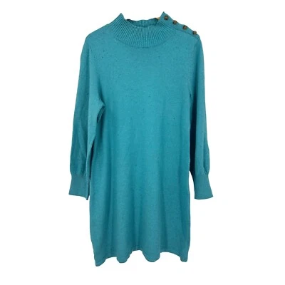Talbots Sweater Dress Mock Neck Button Detail Knit Dress Teal L - Image 1 of 4
