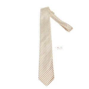 Italo Ferretti NWT Neck Tie in White with Brown Stripes and Dots 100% Silk - Picture 1 of 10