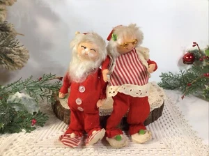 Vintage kitschige Weihnachten Mr & Mrs Santa Clause Stofffiguren in PJ’S ~ Einweg - Bild 1 von 21