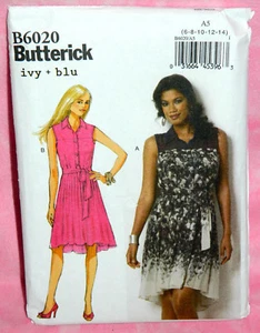 Uncut Butterick Misses 6-14 Front Button Pleated High-Low Dress Pattern 6020 - Picture 1 of 2