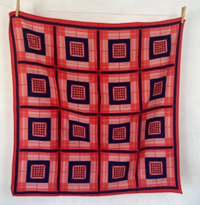 Vintage Square Neck Scarf Head Scarf Red Check Squares Retro Mod 70s - Picture 1 of 10
