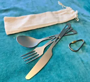 New Titanium Cutlery Set Ultralight 38g! Backpacking Camping Knife Fork & Spoon - Picture 1 of 6