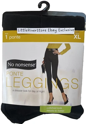 No Nonsense BLACK Ponte Polish Look Leggings Pintuck Detail Black XL 16-18 NWT - Image 1 of 4