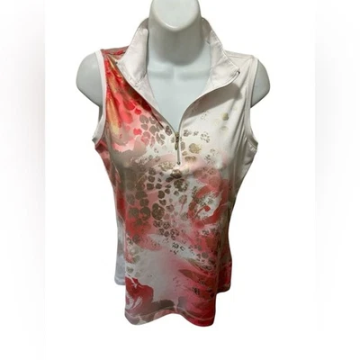 Polo Chico’s Zenergy Golf 1/4 Cremallera Sin Mangas Estampado UPF Talla 0/S Rosa Blanco Foto 1 de 4