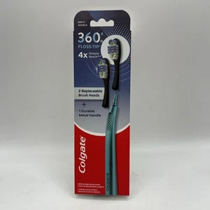 Colgate 360 Floss Tip Toothbrush Metal Handle with 2 Brush Heads 1 Pack - Picture 1 of 4