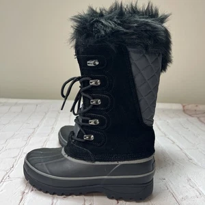 EUC Khombu Damen 6 Winterstiefel schwarz mit Kunstfell/Leder Schnürung - Bild 1 von 12
