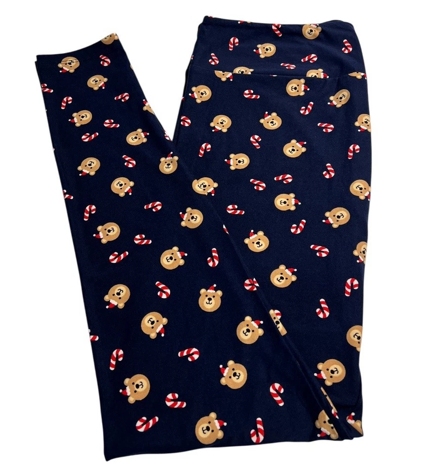 LuLaRoe Leggings TC Alto Curvilíneo Navidad Vacaciones Animal AZUL Oso Bastón de Caramelo Divertido Foto 1 de 4