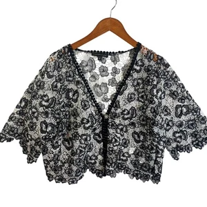 Chris McLaughlin Crochet Lace Floral Cardigan Women's Size XL Black White - Picture 1 of 9