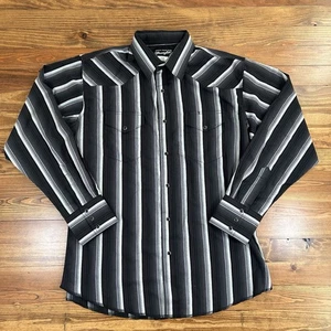 Vintage Wrangler Pearl Snap Shirt Mens Large Black Plaid Western Long Sleeve - Picture 1 of 13