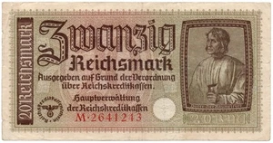 Nazi Germany 20 Reichsmark Banknotes Circulated WWII M-2641243 - Picture 1 of 2