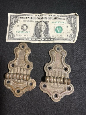 2 antique brass hinges identical ornate 1/2-inch rise - Image 1 of 4