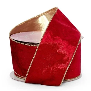 Scarlet Gold Soft Velvet Wired Ribbon 2-1/2 inch x 10 Yards for Christmas - Picture 1 of 1