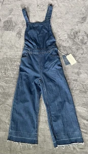 2 Doppelträger Schürze Reißverschluss hinten Cropped roher Saum Baumwolle blau Denim Overall - 2 - Bild 1 von 13