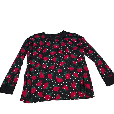 Kate Spade New York 玫瑰黑色红色圆点女式 L 码睡衣上衣/毛衣 — 第 1/4 张图片