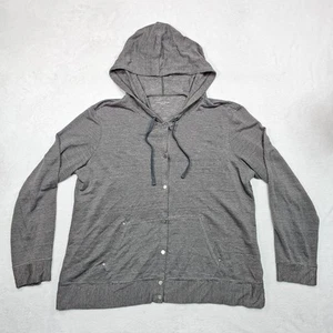 Eileen Fisher Hoodie Cardigan Womens L Snap Front Jumper Drawstring Linen Stripe - Picture 1 of 11