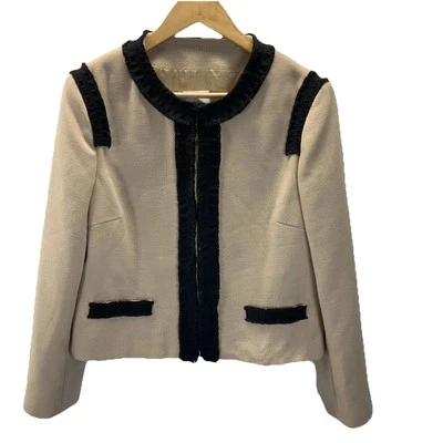 Chaqueta Blazer Moschino Barata y Chic Caqui Negra Ribete Tejida Talla 14 Carrera Foto 1 de 4