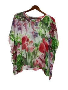 Blusa transparente para mujer Jennifer Lopez estampado de orquídeas manga mariposa mediana - Imagen 1 de 8