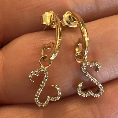 14K Two Tone Jane Seymour Diamond Open Hearts Dangle Earrings - Image 1 of 4