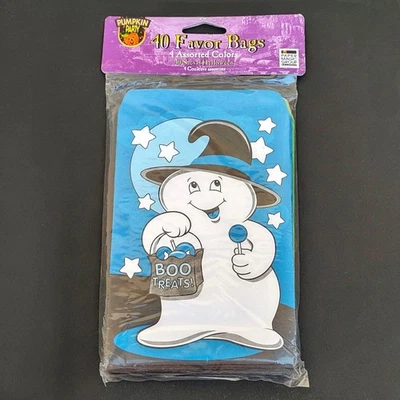 Vtg Pumpkin Party Halloween Friendly Ghost Paper Treat Bags 4 Colors 40 Bags NOS - Image 1 of 3