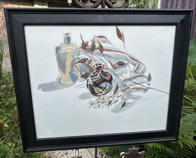 ANSTIS LUNDY Earthy 水彩静物陶器和叶子带真品证明 — 第 1/4 张图片