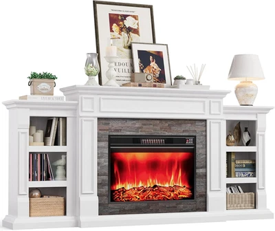 Lareira elétrica 80" com prateleira, suporte de TV para lareira para TVs de até 90 polegadas, Mo - Imagem 1 de 4