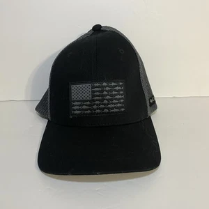 Columbia PFG Youth Trucker Hat USA Flag Fish Black Gray Mesh Cap One Size - Picture 1 of 9
