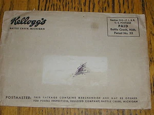 Antiguo Sobre Kellogg's Enviar Mercancía Envío EE. UU. Pagado, Permiso Nº 32 - Imagen 1 de 1