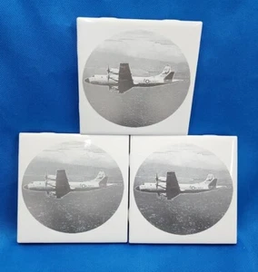 US Navy P3 Orion Flugzeug Keramik Fliesen Untersetzer 3 schwarz weiß Bild gepolsterte Füße - Bild 1 von 5