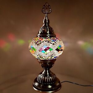 Turkish Table Lamp Moroccan Colourful Glass Mosaic Lamp Light UK - Free Bulb