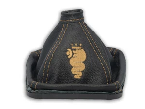 FOR ALFA ROMEO 159 GEAR BOOT GAITER LEATHER EMBROIDERY LOGO BEIGE - Picture 1 of 4