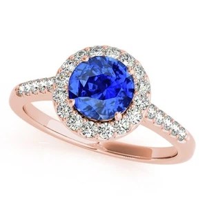 1.20 Ct. Halo Tanzanite And Diamond Engagement  Ring In 14k  Solid Gold - Picture 1 of 9
