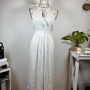 B.O.G Collective White Halter Maxi Dress Bohemian Embroidered Detail - Picture 1 of 9