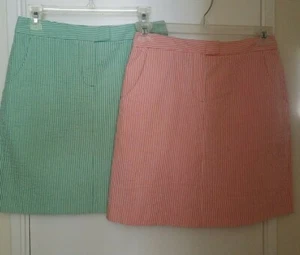 2 Kenar Red/Green/White Seersucker Striped Mini Skirts SZ 4 preppy housewife - Picture 1 of 5