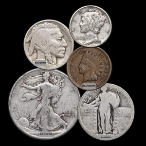 Juego de colección de 5 monedas - 90% plata antigua de EE. UU., búfalo indio, certificado de plata gratuito - Imagen 1 de 2