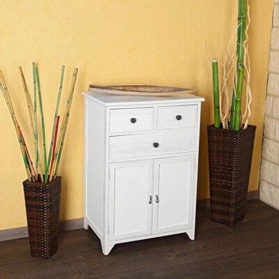 Comò armadio mensola credenza bagno shabby chic bianco legno mobiletto - Immagine 1 di 4