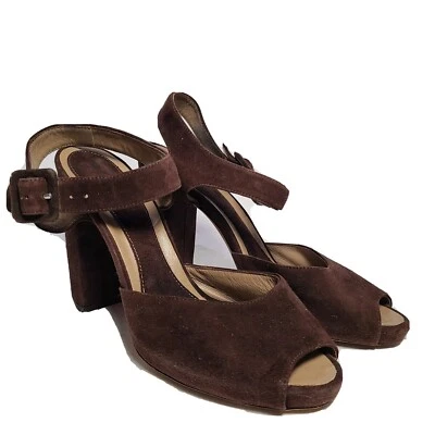 MARNI sandals brown suede leather ankle strap chunky heels peep toe 6.5 7 37.5 - Image 1 of 4