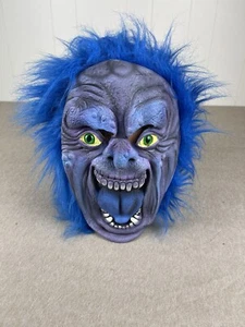 Vintage Blue Hair Ghoul Halloween Mask Zombie Blue Meanie Hard Eyes - Picture 1 of 8