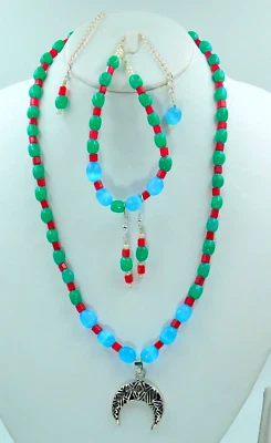 Aqua Monalisa и зеленый Qtz Луна подвеска ожерелье браслет и серьги ювелирный набор - Изображение 1 из 4