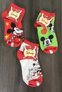 Kids Disney Mickey & Minnie  CHRISTMAS  Socks 3 Pairs Size  7-9 - Picture 1 of 5