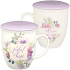 Encouraging Scripture Ceramic Coffee and Tea Mug with Lid for Women: Be Joyful