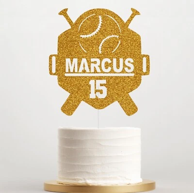 Personalised Baseball Glitter Cake Topper, Birthday Party, Custom Any Name & Age - Image 1 of 4
