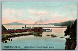 Postcard Moosehead Lake ME c1910s Greenvile Junction Steamboat Landing Train Car - Picture 1 of 2