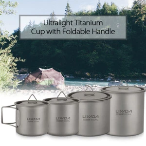 Lixada Camping Titanium Cup Ultralight Water Cup Mug W/ Foldable Handle A5V9 - Picture 1 of 17