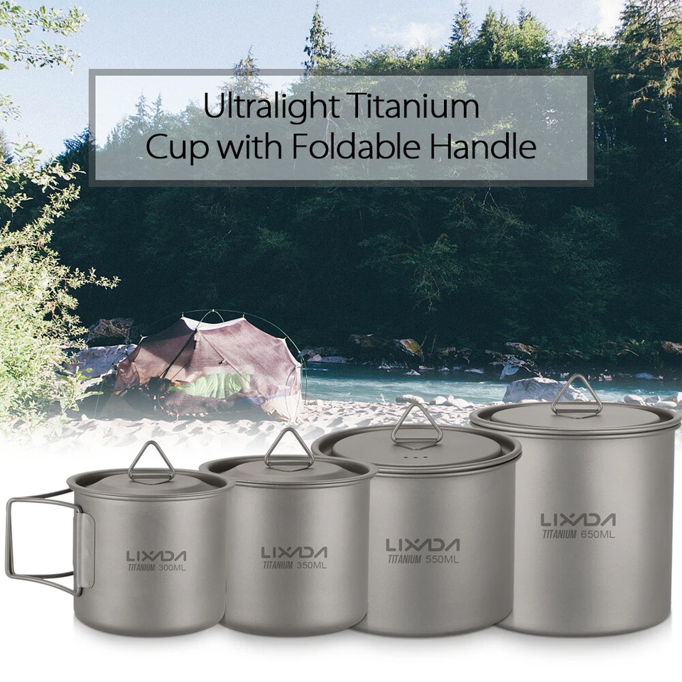 Lixada Camping Titanium Cup Ultralight Water Cup Mug W/ Foldable Handle A5V9 - Image 1 of 1