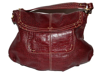 Bolso de Hombro Maxx New York Borgoña Cocodrilo Cuero Repujado Tachonado Nuevo sin Etiquetas Foto 1 de 4
