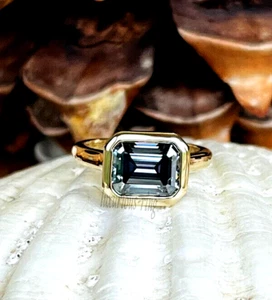 14K Solid Yellow Gold 1.04 Ct Grey Emerald East West Moissanite Engagement Ring - Picture 1 of 8