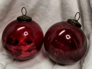 Antiguo Bola Alemán Vidrio Mercurio Vidrio Rojo Adornos de Navidad Vacaciones Pesadas - Imagen 1 de 11