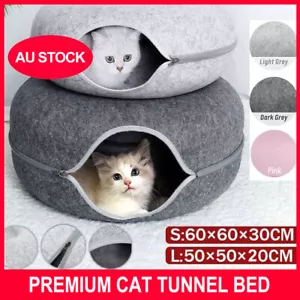 Cat Tunnel Bed Felt Puppy Nest Pet Cave House Round Donut Washable Detachable - Picture 1 of 18