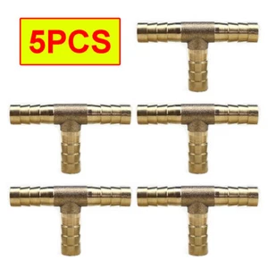 5PCS 5/16 (8mm) HOSE BARB TEE Brass Pipe 3 WAY T Fitting Gas Fuel Water Air ^ ^ - Picture 1 of 8